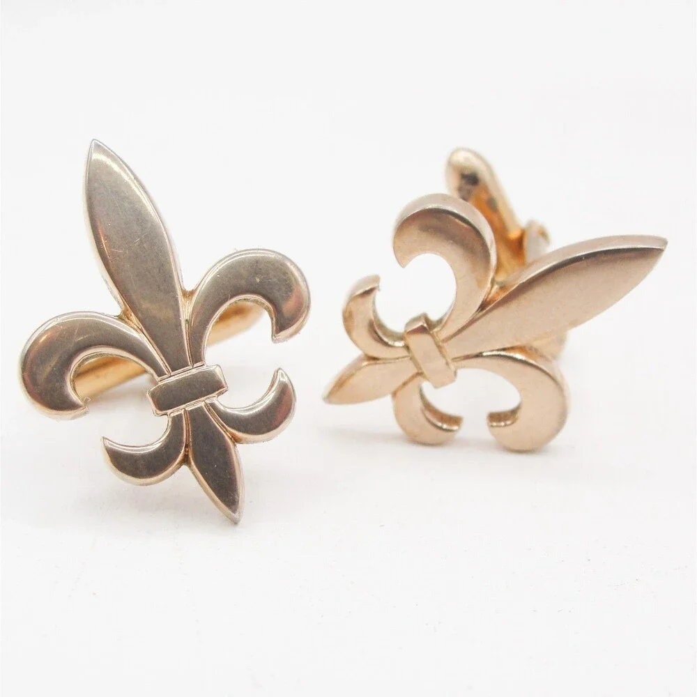 Vintage Swank Gold Tone Fleur de Lis Cufflinks Royal French Heraldry Wedding MCM